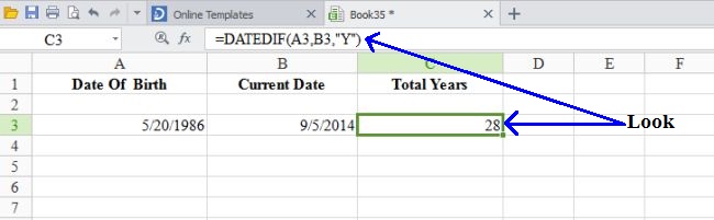 DATEDIF function in Excel